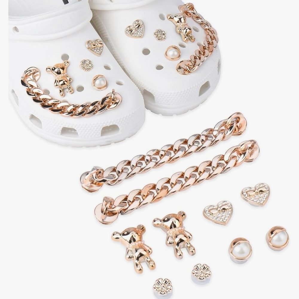 Designer Jibbitz Lot - Black with Gems, Gold, Pearls